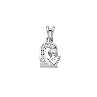 14K White Gold Cubic Zirconia Girl Prayer Religious Pendant - Crucifix Charm Polish Finish - Handmade Spiritual Symbol - Gold Stamped Fine Jewelry - Great Gift for Men Women Girls Boy for Occasions, 13 x 8 mm, 0.9 gms