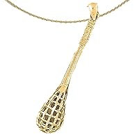 Jewels Obsession Silver 3D Lacrosse Stick Necklace | 14K Yellow Gold-plated 925 Silver 3D Lacrosse Stick Pendant with 18