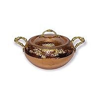 Turkish Hammered Copper Casserole Pot with Lid and Brass Handles Nonstick 4 Sizes (3 liters pot)