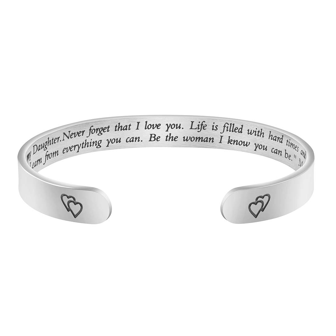 JoycuFF Inspirational Bracelets for Women Mom Personalized Gift for Her Engraved Mantra Cuff Bangle Crown Birthday Jewelry