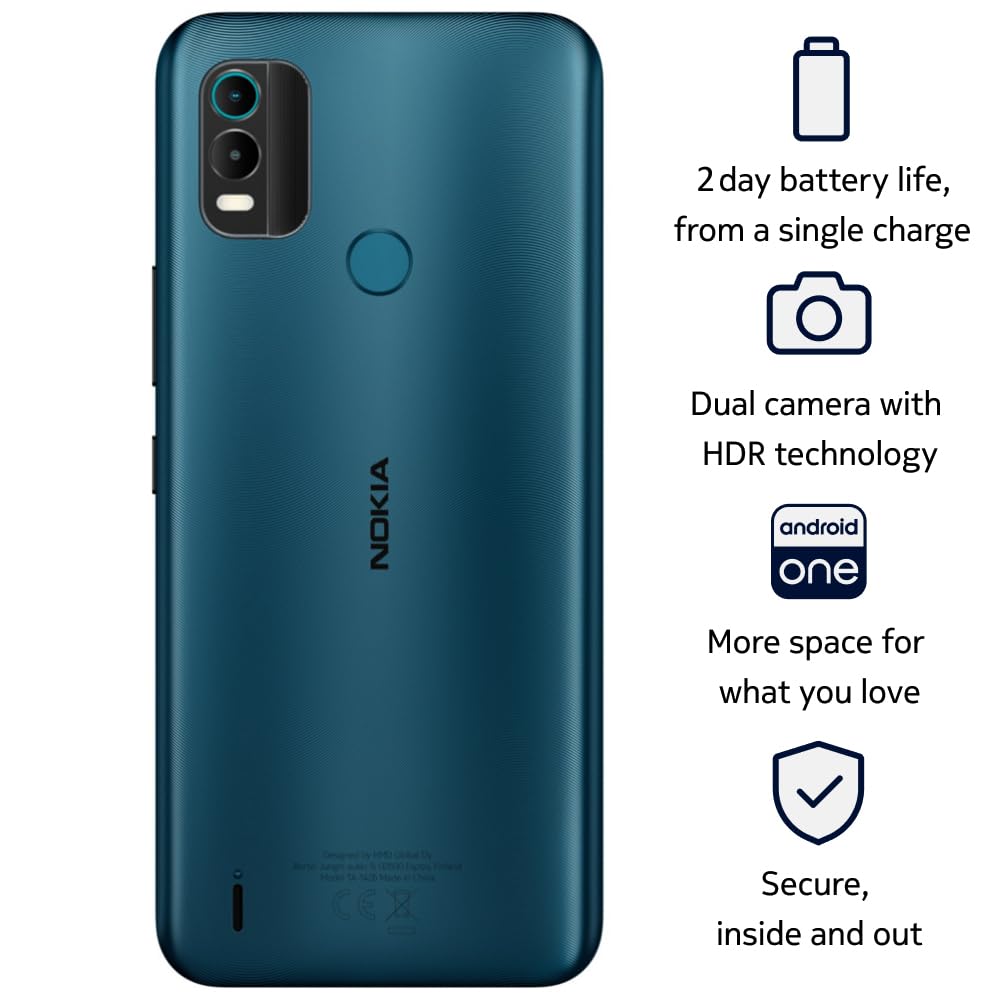 Nokia C21 Plus | Android 11 (Go Edition) | Unlocked Smartphone | 2-Day Battery | Dual SIM | 2/64GB | 6.52-Inch Screen | Cyan