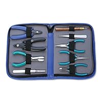 PMC Supplies LLC Beader's Jewelry Tool Kit w/Pliers Cutters Tweezers Wire Rounder Bead Crimping Wire Working Tool Set w/Case