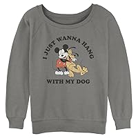 Disney Women's Classic Mickey Dog Fill Lover Junior's Raglan Pullover with Coverstitch