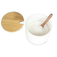 Salt Cellar Ceramic Container with Spoon Lid, Salt Holder Porcelain Jar Countertop Bowl for Salt Spice Sugar