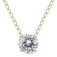 SZUL Floating Round Natural Diamond Solitaire Necklace in 14K White or 14K Yellow Gold (1/4ctw - 1/2ctw)