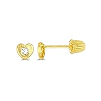 14K Yellow Solid Gold High Polished Mini Heart with Hat Screw Back Stud Earrings | Yellow Gold | Stud Earrings | Mini Heart Stud Earrings | Solid Gold Stud Earrings for Women and Girls
