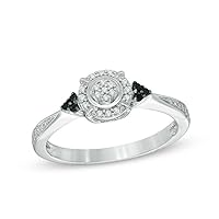 0.10 Cttw Black & Diamond Round Halo Promise Ring in 10K White Gold (I-J / I2I3)