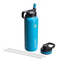 ThermoFlask 40 oz Double Wall Vacuum Insulated Stainless Steel Water Bottle with Spout and Straw Lids, Capri