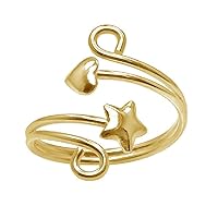 Created Bypass Swirl Star & Heart Women's Toe Ring in 925 Sterling Silver 14K Yellow Gold Over