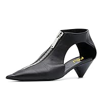 FSJ Women Fashion Closed Pointy Toe Zipper Pumps Hollow Out Low Cone Heels Office Party Shoes