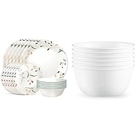 Corelle Vitrelle 18 Piece Glass Dinnerware Sets Wildflower, Service for 6 & 28 oz Soup/Cereal Bowls Set of 6 Winter Frost White