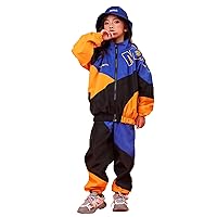 LOLANTA Boys' Girls' Color Block Jacket Track Pants Sets Hip Hop Dance Patchwork Clothes Unisex Streetwear