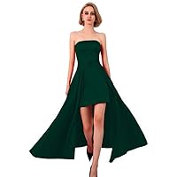 Women's Off Shoulder Short Dresses with Detachable Train Satin Sleeveless Evening Gown Bridal Gowns