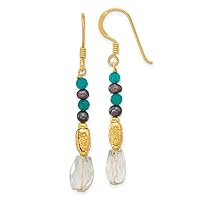925 Sterling Silver Gold Plated Polished and Textured Black Freshwater Cultured Pearl And Blue Quartz Beaded DReligious Guardian Angel Earrings Measures 49x6.5mm Wide Jewelry for Women