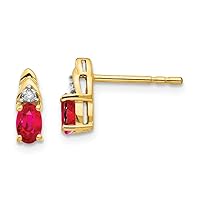 Solid 14k Yellow Gold Diamond & Genuine Red Ruby Earrings (.01 cttw.) (9mm x 3mm)