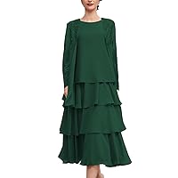Mother of The Bride Dresses with Jacket Lace Chiffon Ruffle Dress Long Sleeves Wedding Guest Dress