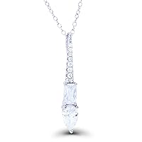 DECADENCE Sterling Silver Rhodium Round/Pear Shape & Straight Baguette White Cubic Zirconia Vertical Bar 18