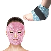 Boundle of Cold Face Eye Masks Ice Face Mask Hot Cold Compress for Dark Circles and Ankle/Sport Foot Ice Therapy Wrap,Hot Cold Ice Gel Pack with Adjustable Brace for Sprained Ankles