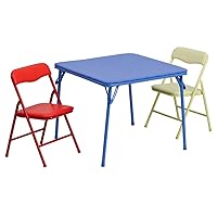 Flash Furniture Mindy Kids Colorful 3 Piece Folding Table and Chair Set, Blue