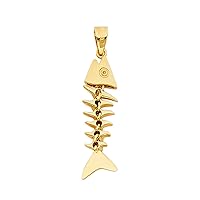 14K Yellow Gold Motion Fish Bone Pendant - Gold Stamped Fine Jewelry Chain Locket Charm Pendants - Great Gift for Men & Women for Occasions, 27 x 8 mm, 2.0 gms