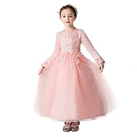 Flower Girls Lace Dress for Kids Wedding Bridesmaid Party Maxi Gown Tulle Dresses 3-16Y
