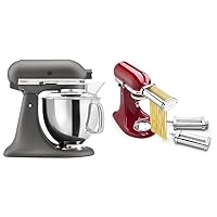 KitchenAid Artisan Series 5-Qt. Stand Mixer with Pouring Shield - Imperial Grey and KitchenAid KSMPRA Stand Mixer Attachment Pasta Roller & Cutter, 3-Piece Set, Stainless Steel
