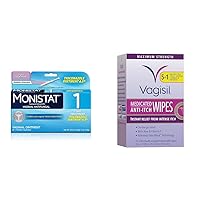 Monistat 1 Day Yeast Infection Treatment for Women with Vagisil Anti-Itch Medicated Feminine Intimate Wipes for Women, Maximum Strength, 12 Wipes