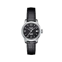 Women's Le Locle 316L Stainless Steel case Swiss Automatic Watch with Leather Strap, Black, 12 (Model: T41112357)
