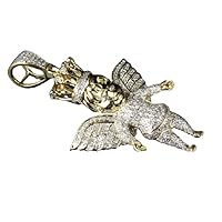 3.25 CT Round Cut VVS1 Diamond Baby Girl Queen Angel Wings Charm Pendant 14K Yellow Gold Over Sterling Silver