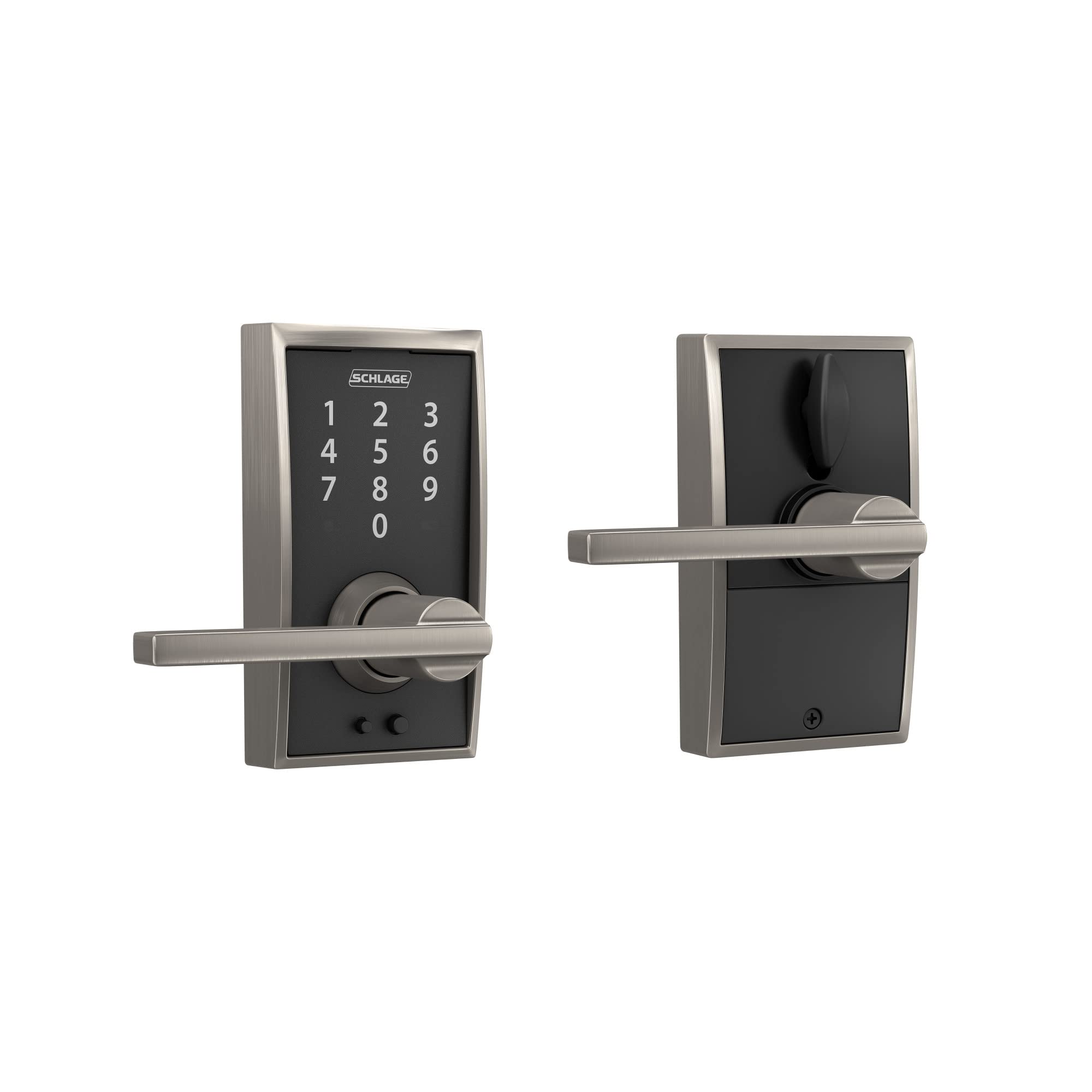 Schlage FE695 CEN 619 LAT Touch Century Lock with Latitude Lever, Electronic Keyless Entry Lock, Satin Nickel