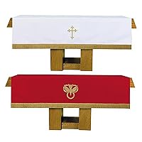 Red and White Reversible Altar Frontal Christian Catholic Church Tabletop Outdoor Indoor Party Table Cloth, 72 Inch x 52 Inch