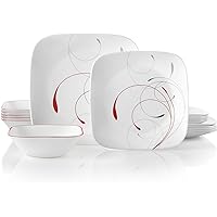 Vitrelle 18-Piece Service for 6 Dinnerware Set, Triple Layer Glass and Chip Resistant, Lightweight Square Plates and Bowls Set, Splendor