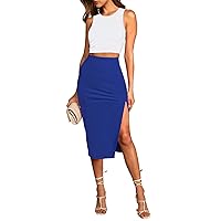 Pink Queen Women's 2 Piece Crew Neck Sleeveless Ribbed Tank Top Bodycon Slit Midi Skirt Outfit Dress Set