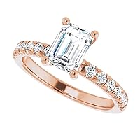 18K Solid Rose Gold Handmade Engagement Ring 1.00 CT Emerald Cut Moissanite Diamond Solitaire Wedding/Bridal Ring for Women/Her Classic Rings