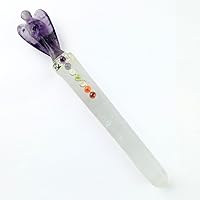 Jet Selenite with Amethyst Angel Chakra Wand Stick Approx. 5-5.5 inch Energized Charged Cleansed Programmed Pure Genuine Stick Free Booklet Jet International Crystal Therapy Image is JUST A Reference