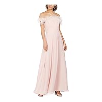 Eliza J Womens Pink Pleated Zippered Faux-Feathered Gown Off Shoulder Full-Length Formal Dress Juniors 10