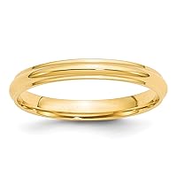 Jewels By Lux Solid 10k Yellow Gold 3mm Half Round with Edge Wedding Ring Band Available in Sizes 5 to 7 (Band Width: 3 mm)