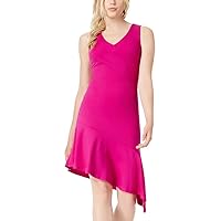 Women's Medium Assymetric Hem V-Neck Sheath Dress Pink M