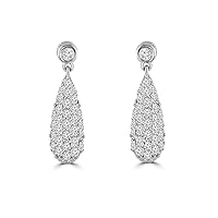 0.95 ct Ladies Round Cut Diamond Drop Dangling Earrings In White Gold 14 Kt