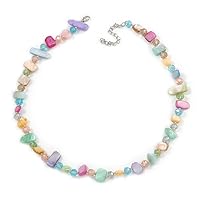 Avalaya Delicate Pastel Multicoloured Sea Shell Nuggets and Glass Bead Necklace - 48cm L/ 7cm Ext