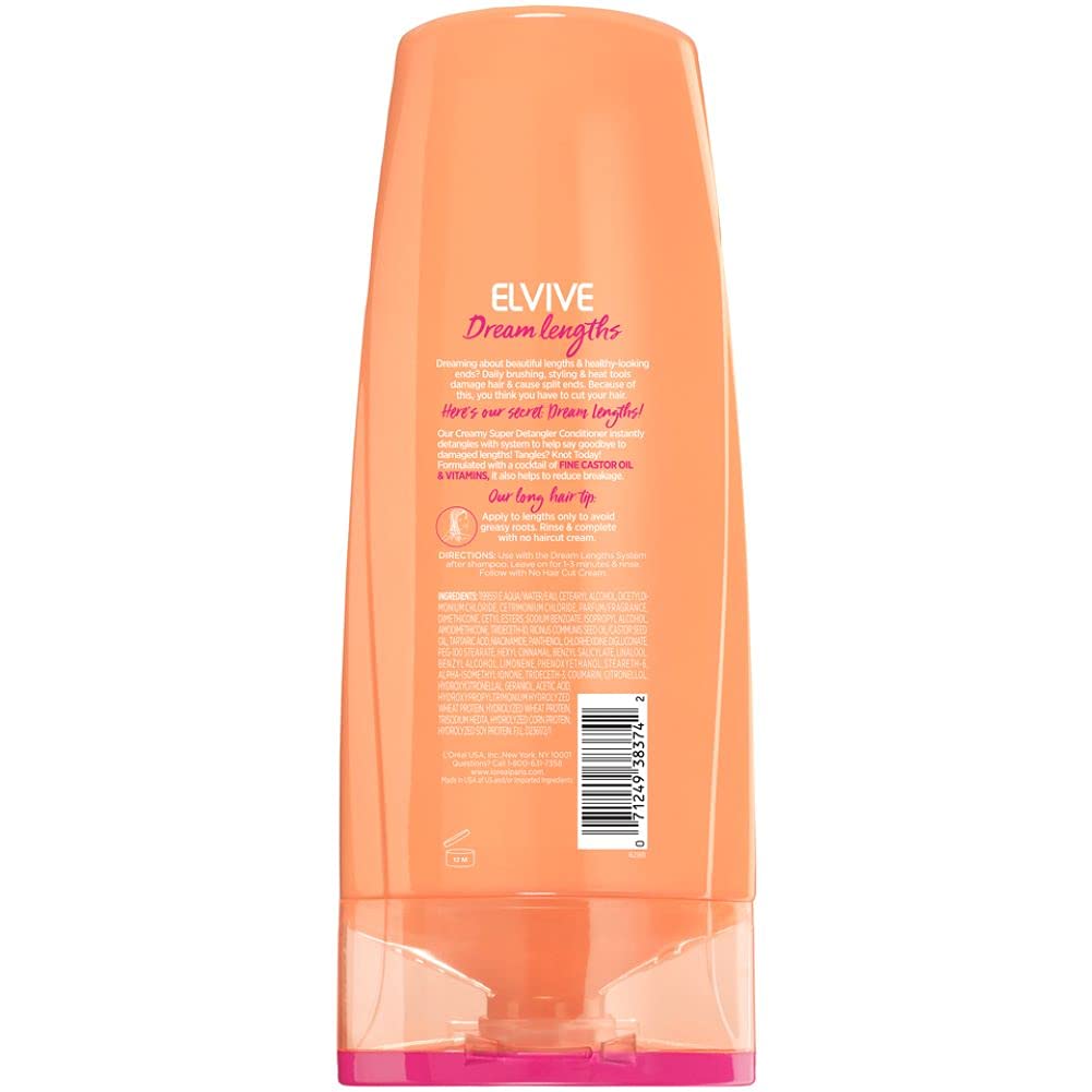 L'Oreal Paris Elvive Dream Lengths Super Detangling Conditioner with Fine Castor Oil and Vitamins B3 and B5 for Long, Damaged Hair, Instantly Detangles to Reduce Breakage With System, 12.6 Fl Oz