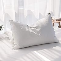 Luxury Goose Feathers Down Pillow Queen Size, Hotel Quality Fluffy Bed Pillow, Soft Pillow for Sleeping, Organic Cotton Cover(20x28”, Pack of 1)
