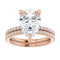 10K Solid Rose Gold Handmade Engagement Rings 5 CT Pear Cut Moissanite Diamond Solitaire Wedding/Bridal Ring Set for Wife/Her Promise Rings