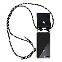 Necklace Case Compatible with Apple iPhone 8 Plus / 7 Plus / 7S Plus in Camouflage - Transparent TPU Silicone Cover with Golden Rings, Sling Strap and Removable Etui