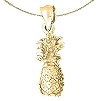 Jewels Obsession Silver 3D Pineapple Necklace | 14K Yellow Gold-plated 925 Silver 3D Pineapple Pendant with 18