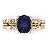 Clara Pucci 3.6 ct Cushion Cut Solitaire W/Accent Simulated Blue Sapphire Statement Anniversary Promise Engagement ring 18K Yellow Gold