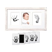 Pearhead Newborn Handprint and Footprint Nursery Picture Frame, Included No Mess Clean-Touch Ink Pad For Baby's Prints, Gender-Neutral Baby Keepsake Photo Frame, My Little Prints, Distressed Wood