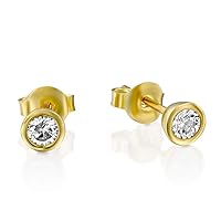 Pair of Stud Earrings Cubic Zirconia 18K Gold Plated Sterling Silver 925 Round Cut Clear Cz Women Men Gift Gold Post Back 11mm