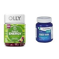 OLLY Daily Energy Gummy Vitamin B12 CoQ10 Goji Berry Tropical Flavor 60 Count & Medicated Chest Rub Eucalyptus Menthol Camphor 4 oz Jar