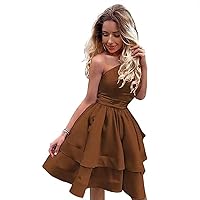 Women's One Shoulder Homecoming Dresses Short Satin Party Cocktail Gown with Pockets